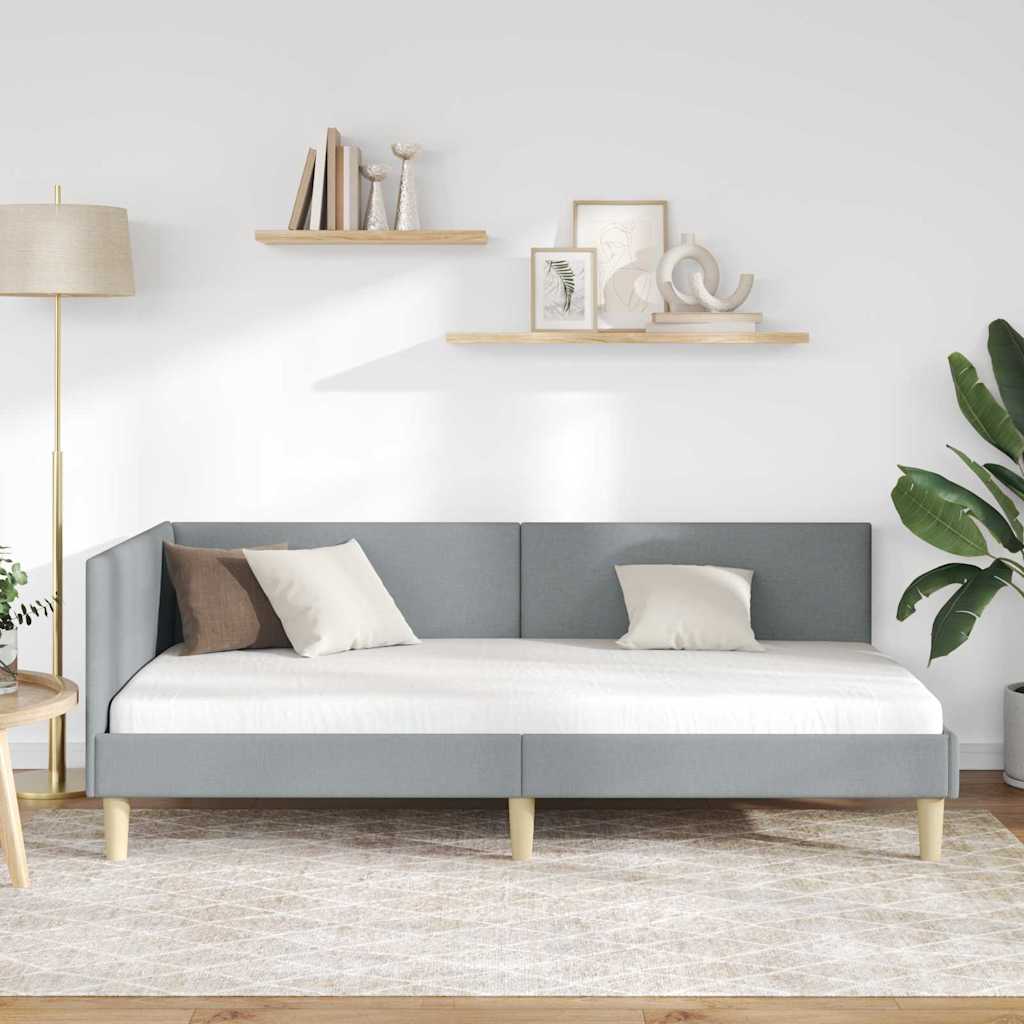 Hjørnesengramme Lysegrå 90 cm x 200 cm Stof og krydsfiner