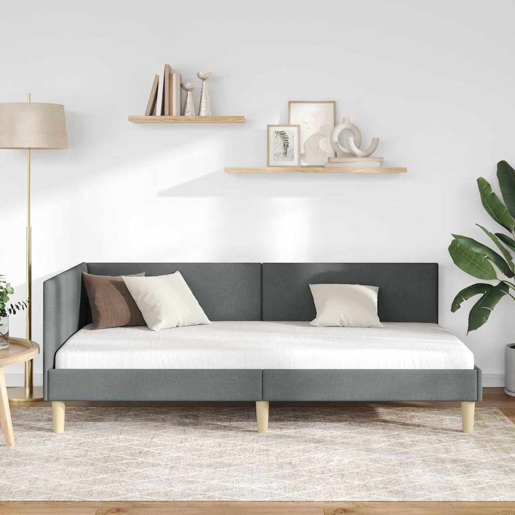 Hjørnesengramme Mørkegrå 90 cm x 200 cm Stof og krydsfiner