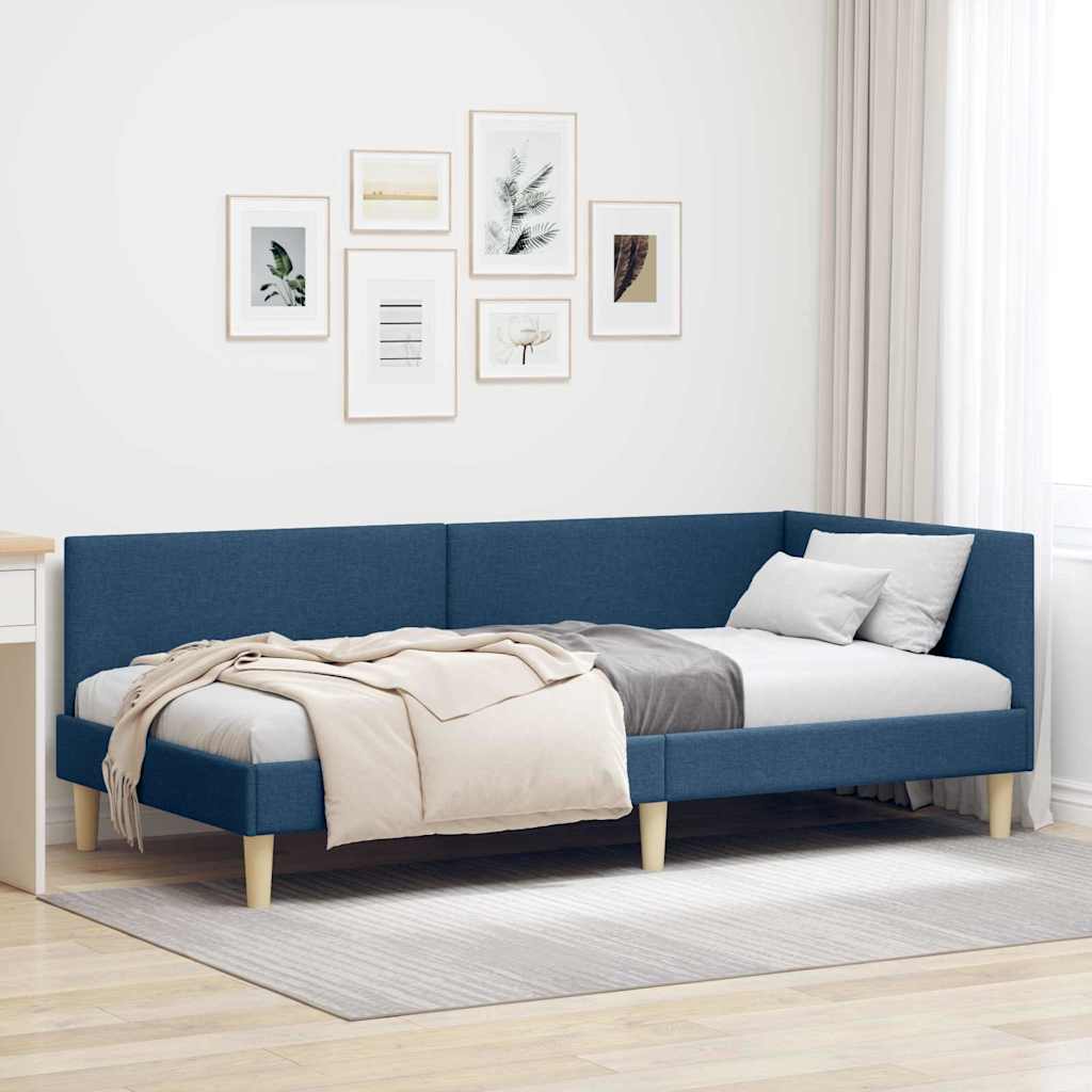 Hjørnesengramme Blå 90 cm x 200 cm Stof og krydsfiner