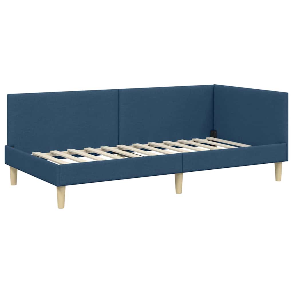 Hjørnesengramme Blå 90 cm x 200 cm Stof og krydsfiner
