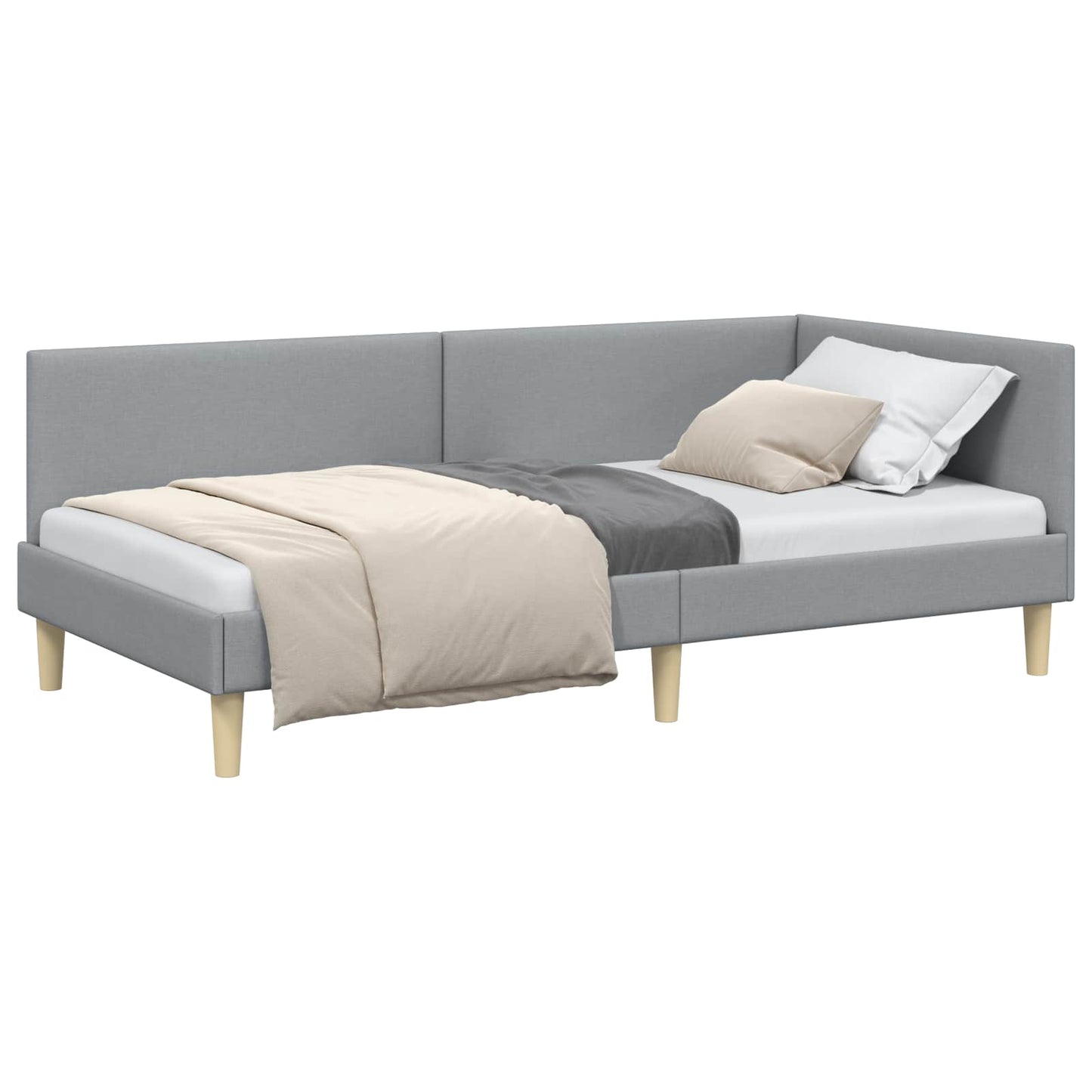 Hjørnesengramme Lysegrå 100 cm x 200 cm Stof og krydsfiner