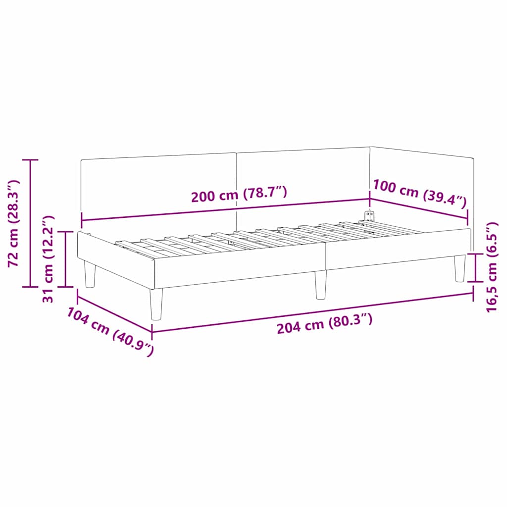 Hjørnesengramme Mørkegrå 100 cm x 200 cm Stof og krydsfiner