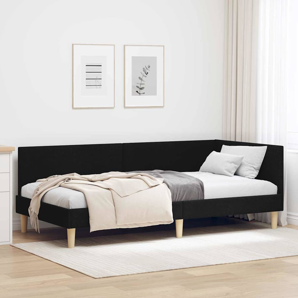 Hjørnesengramme Sort 100 cm x 200 cm Stof og krydsfiner