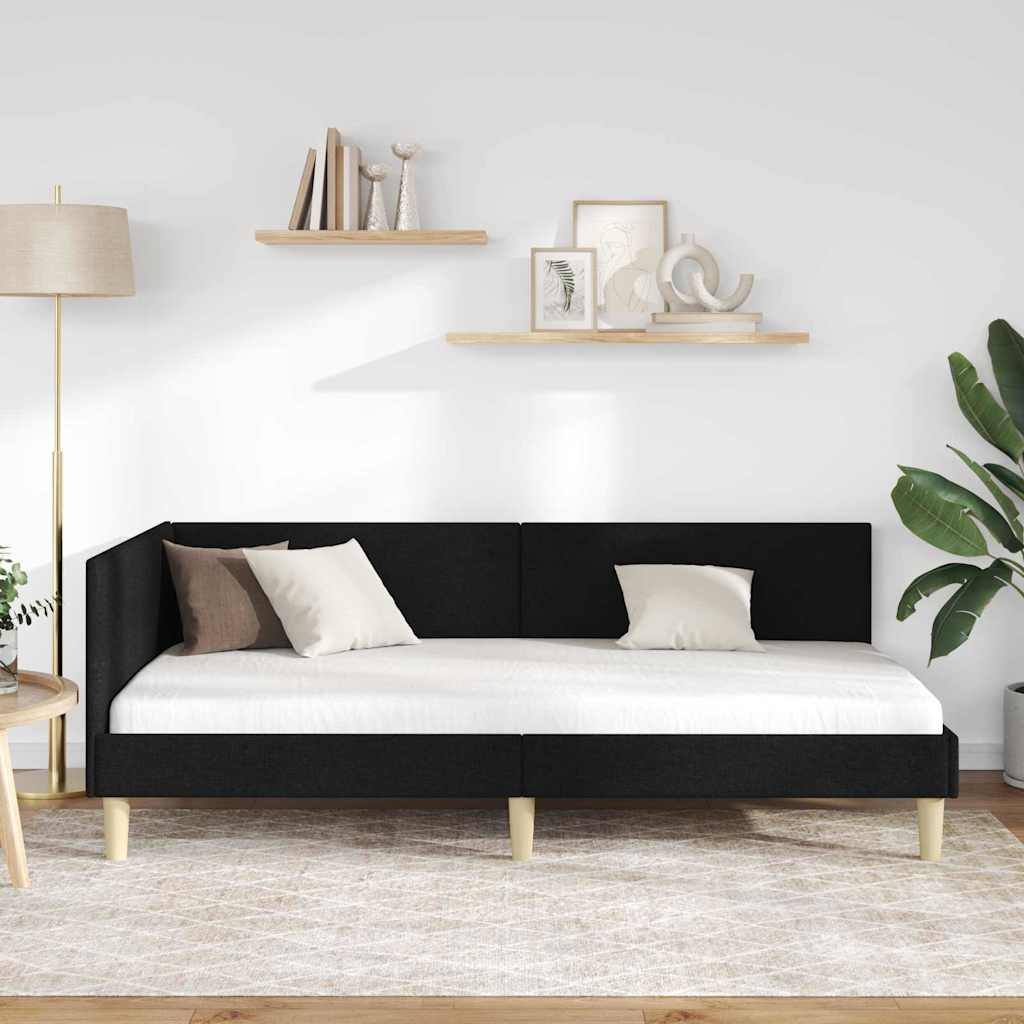 Hjørnesengramme Sort 100 cm x 200 cm Stof og krydsfiner