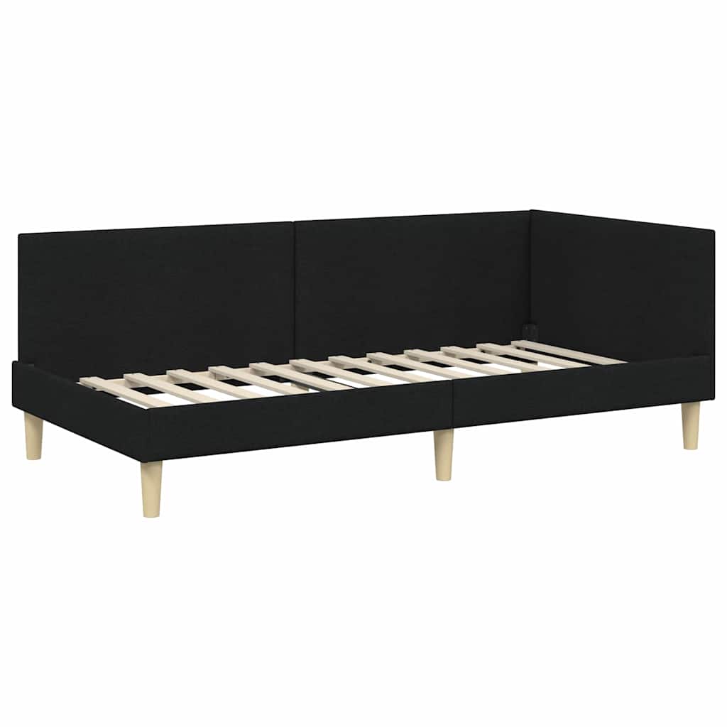 Hjørnesengramme Sort 100 cm x 200 cm Stof og krydsfiner