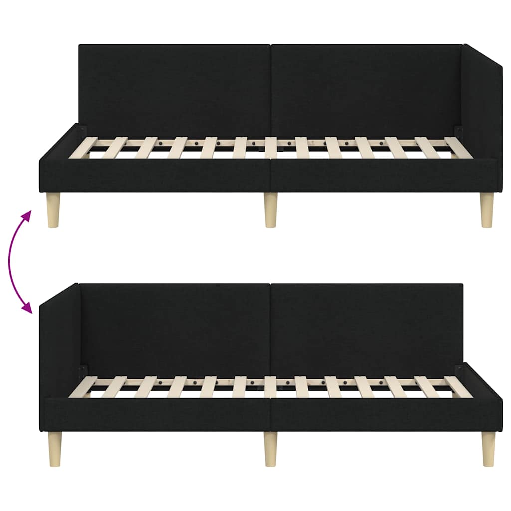 Hjørnesengramme Sort 100 cm x 200 cm Stof og krydsfiner