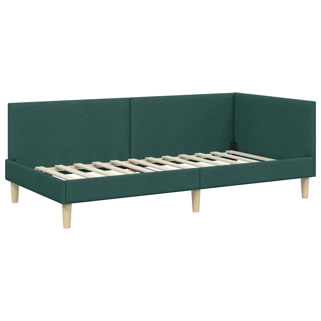 Hjørnesengramme Mørkegrøn 100 cm x 200 cm Stof og krydsfiner