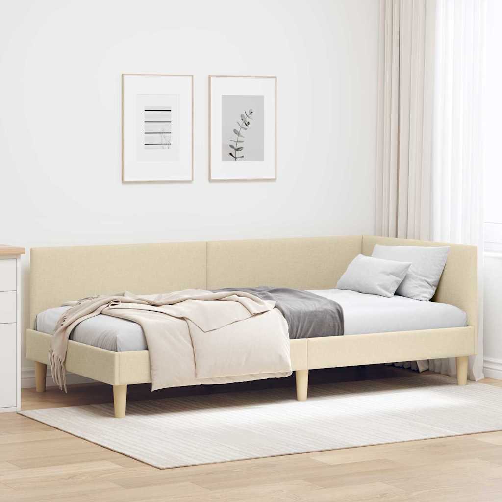 Hjørnesengramme Creme 100 cm x 200 cm Stof og krydsfiner