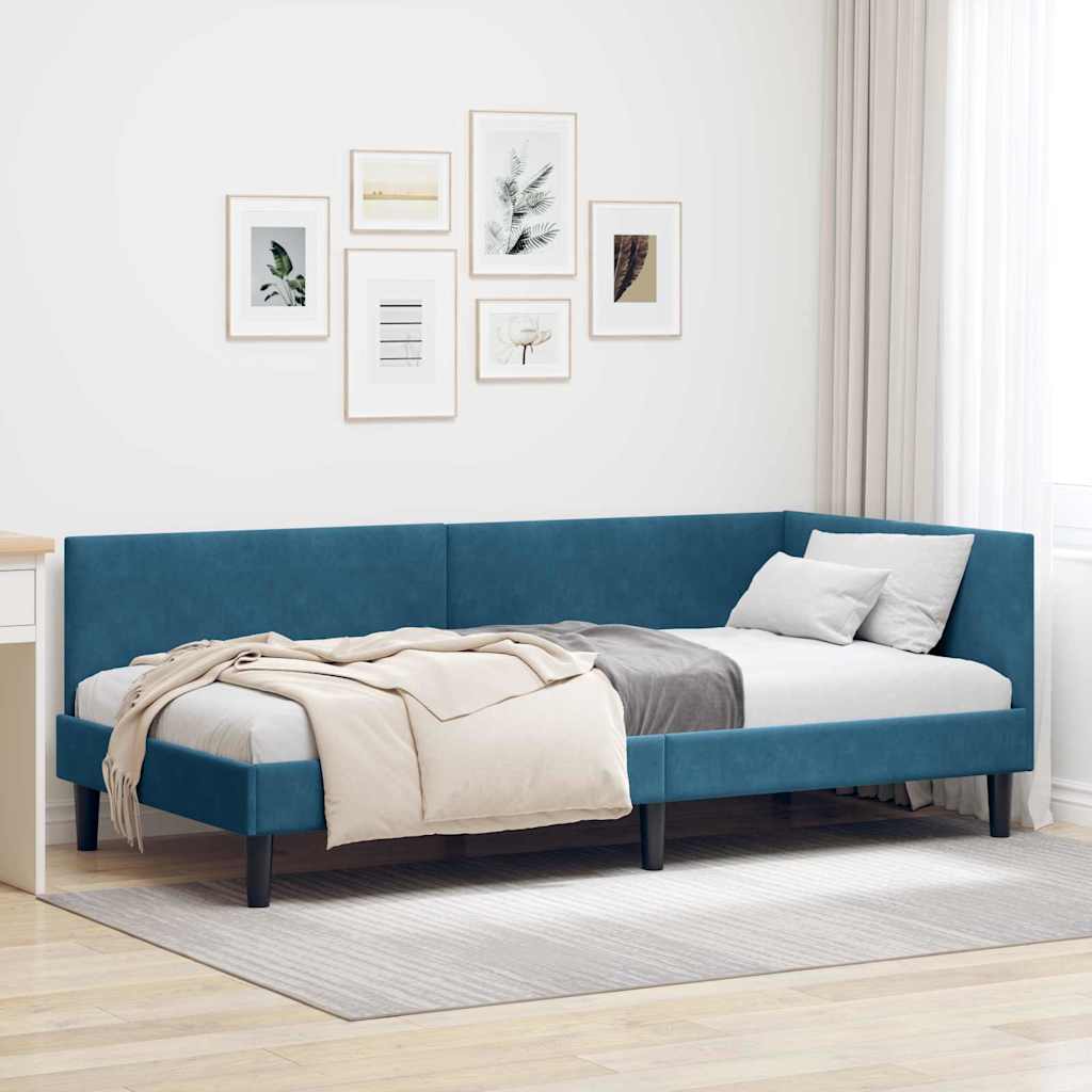 Hjørnesengramme med hovedgærde Blå 80 cm x 200 cm Fløjl