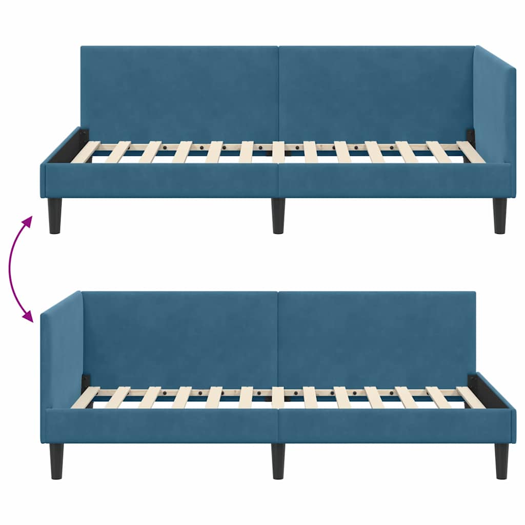 Hjørnesengramme med hovedgærde Blå 80 cm x 200 cm Fløjl