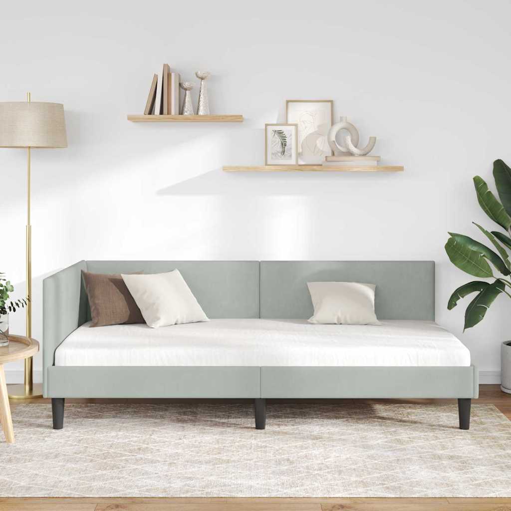 Hjørnesengramme med hovedgærde Lysegrå 80 cm x 200 cm Fløjl