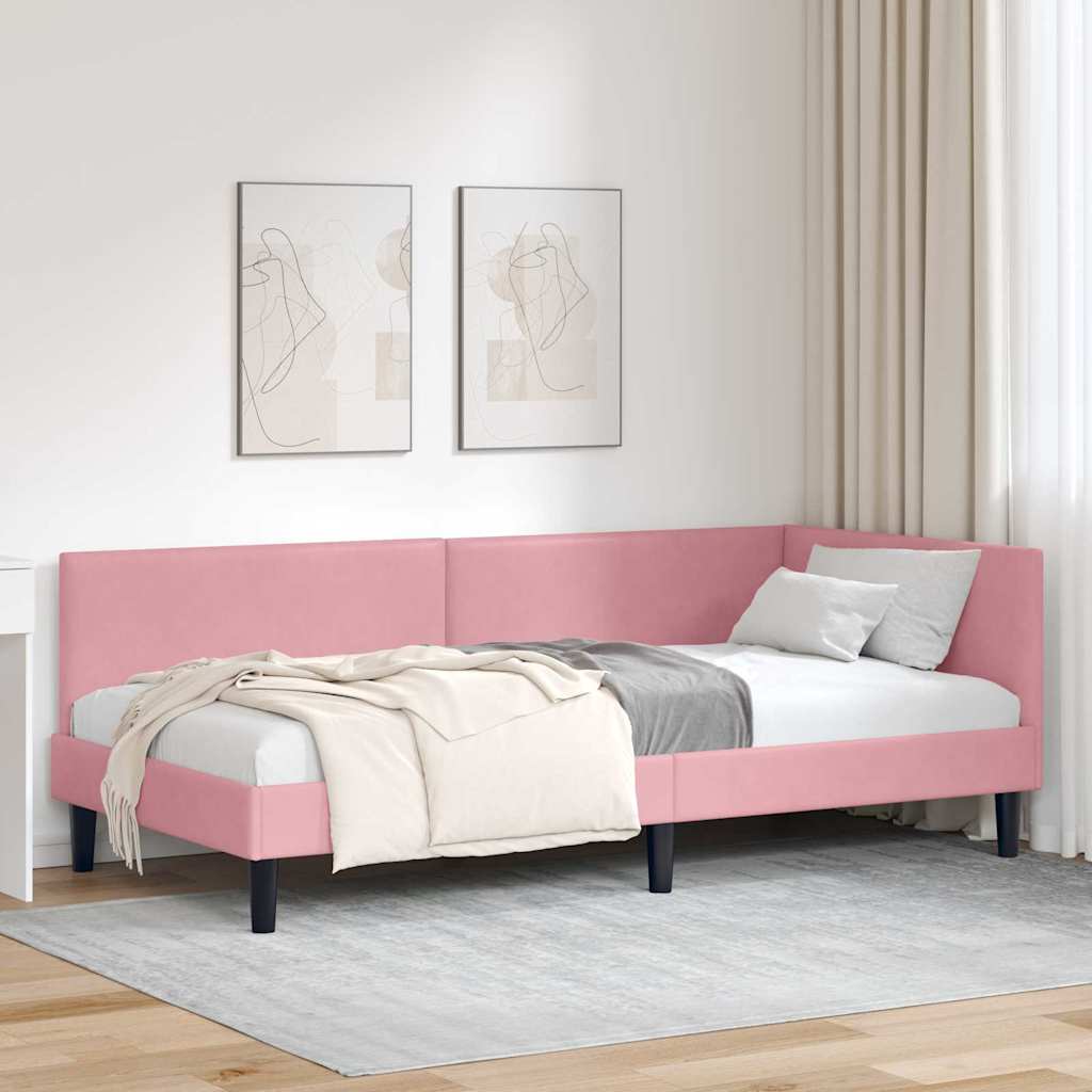 Hjørnesengramme med hovedgærde Lyserød 80 cm x 200 cm Fløjl