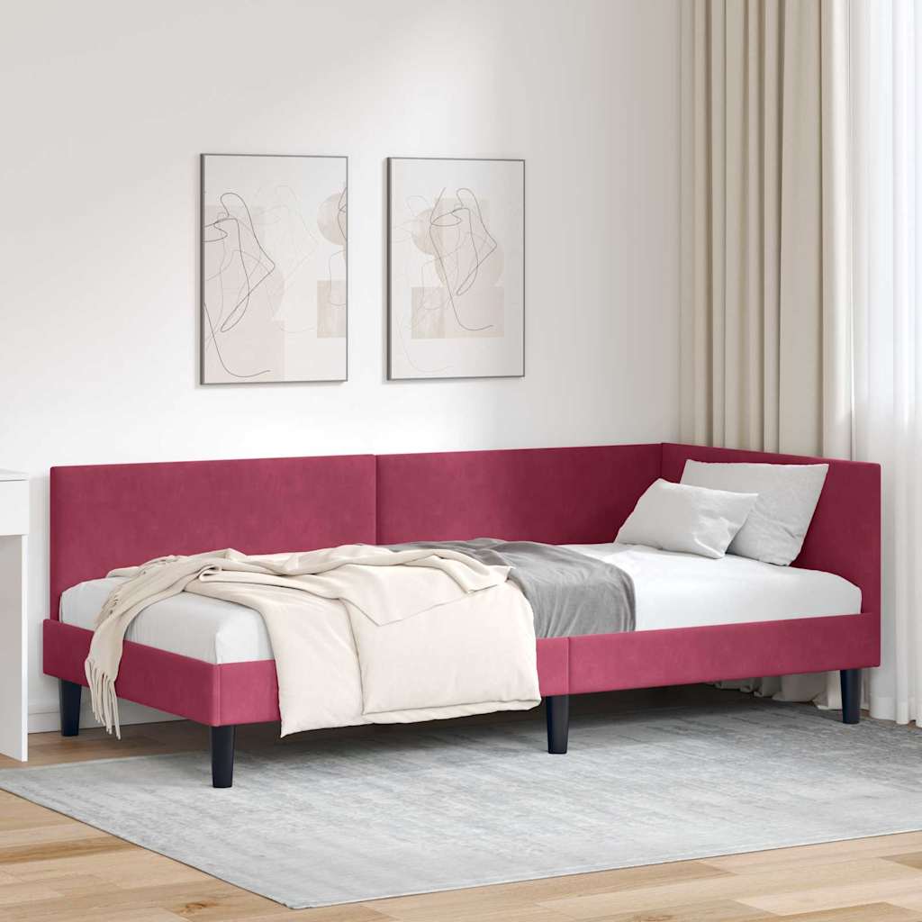 Hjørnesengramme med hovedgærde Vinrød 80 cm x 200 cm Fløjl