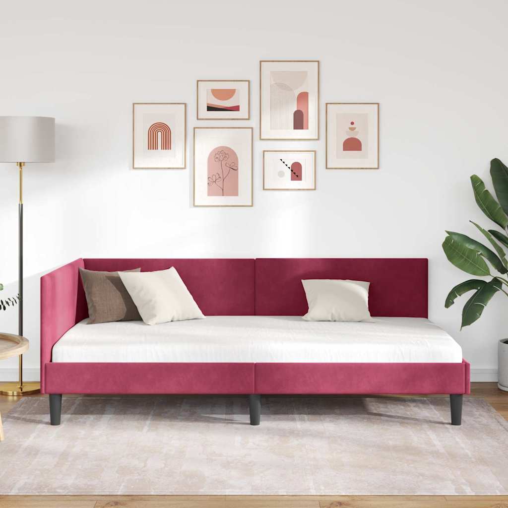 Hjørnesengramme med hovedgærde Vinrød 80 cm x 200 cm Fløjl