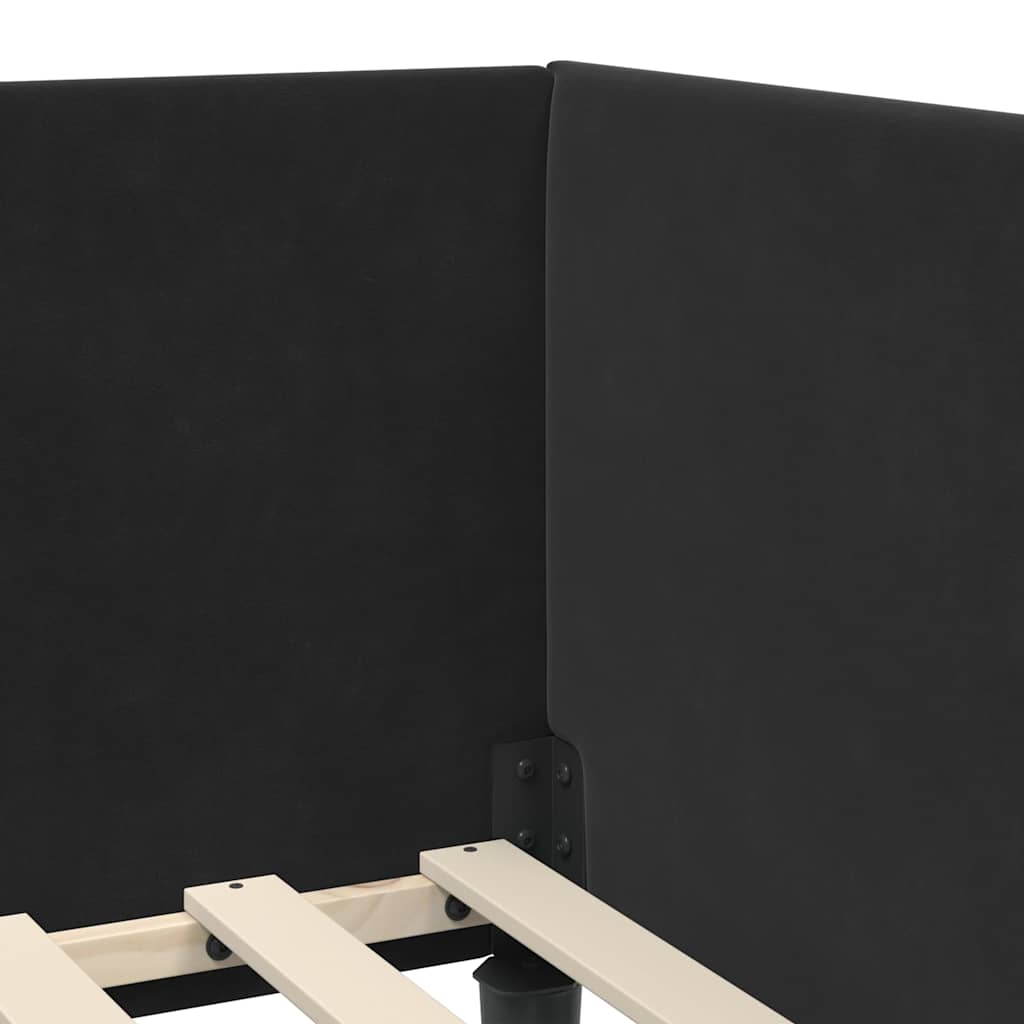 Hjørnesengramme med hovedgærde Sort 80 cm x 200 cm Fløjl