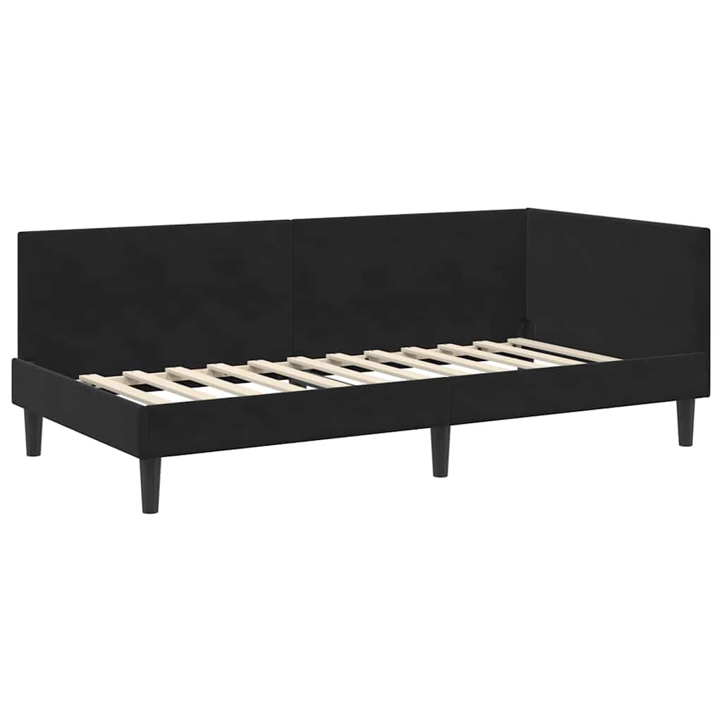 Hjørnesengramme med hovedgærde Sort 80 cm x 200 cm Fløjl