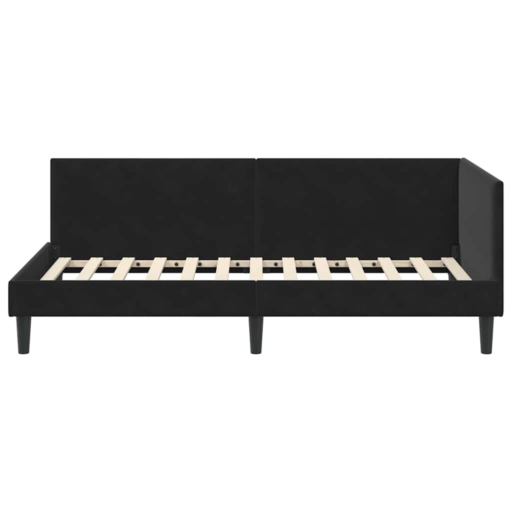 Hjørnesengramme med hovedgærde Sort 80 cm x 200 cm Fløjl