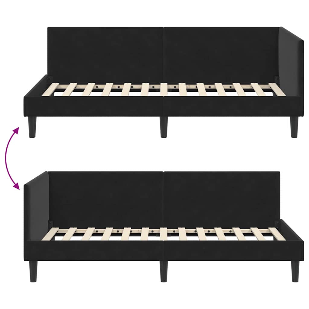 Hjørnesengramme med hovedgærde Sort 80 cm x 200 cm Fløjl