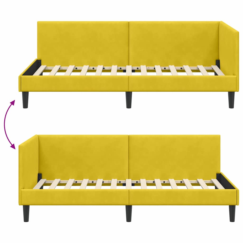 Hjørnesengramme med hovedgærde Gul 80 cm x 200 cm Fløjl