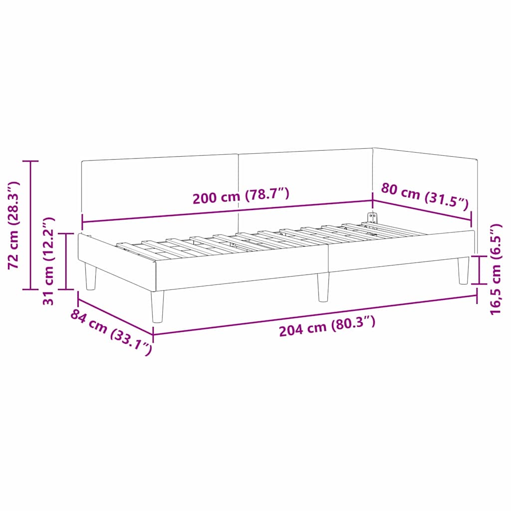 Hjørnesengramme med hovedgærde Gul 80 cm x 200 cm Fløjl