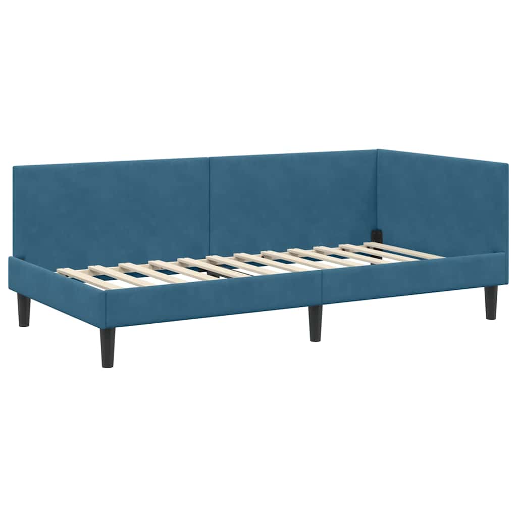 Hjørnesengramme med hovedgærde Blå 90 cm x 190 cm Fløjl