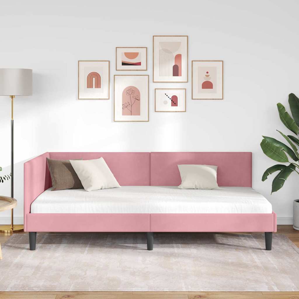 Hjørnesengramme med hovedgærde Lyserød 90 cm x 190 cm Fløjl