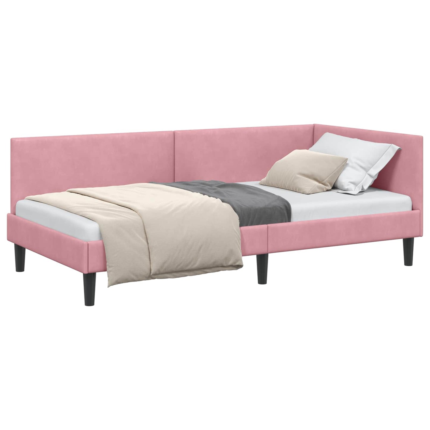 Hjørnesengramme med hovedgærde Lyserød 90 cm x 190 cm Fløjl