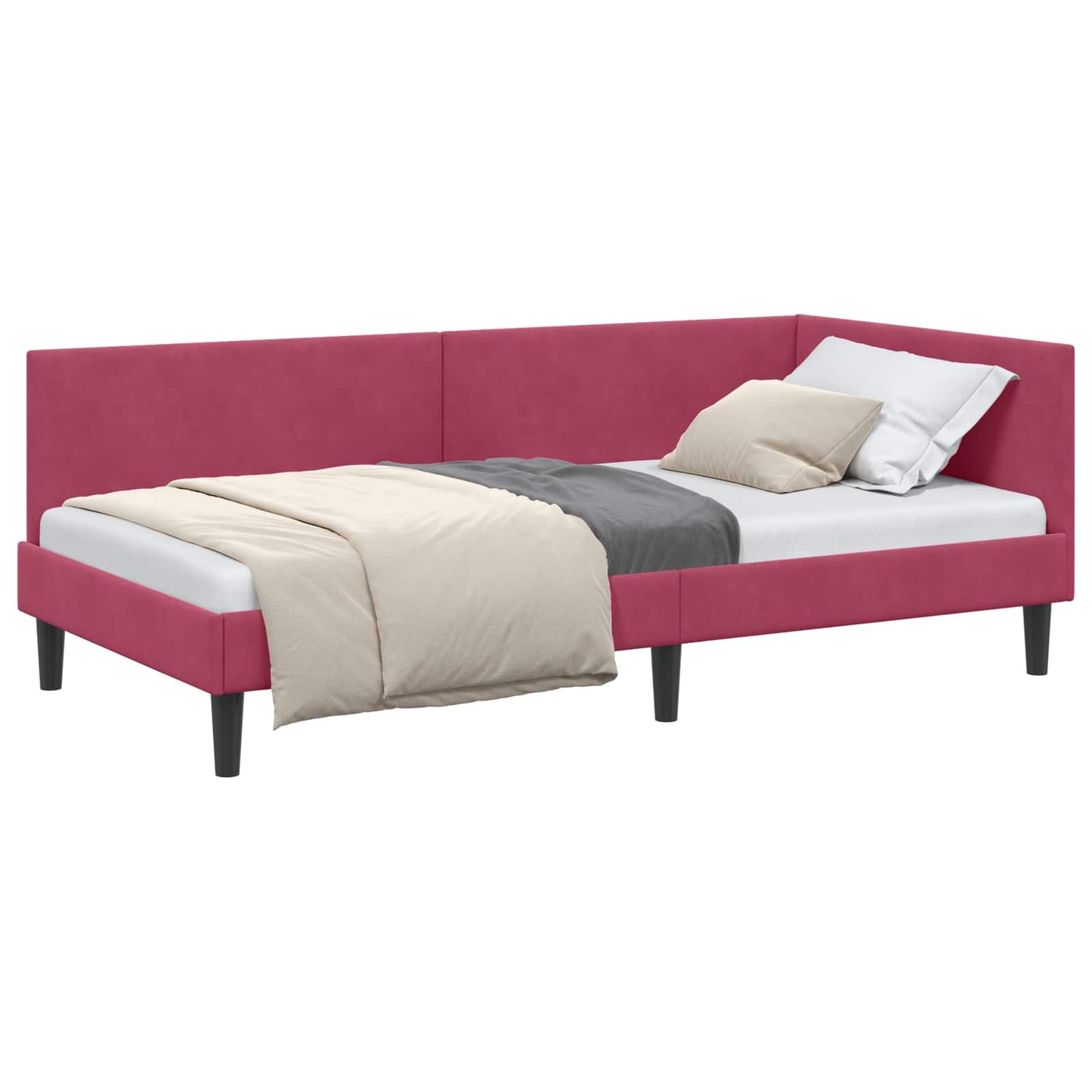 Hjørnesengramme med hovedgærde Vinrød 90 cm x 190 cm Fløjl