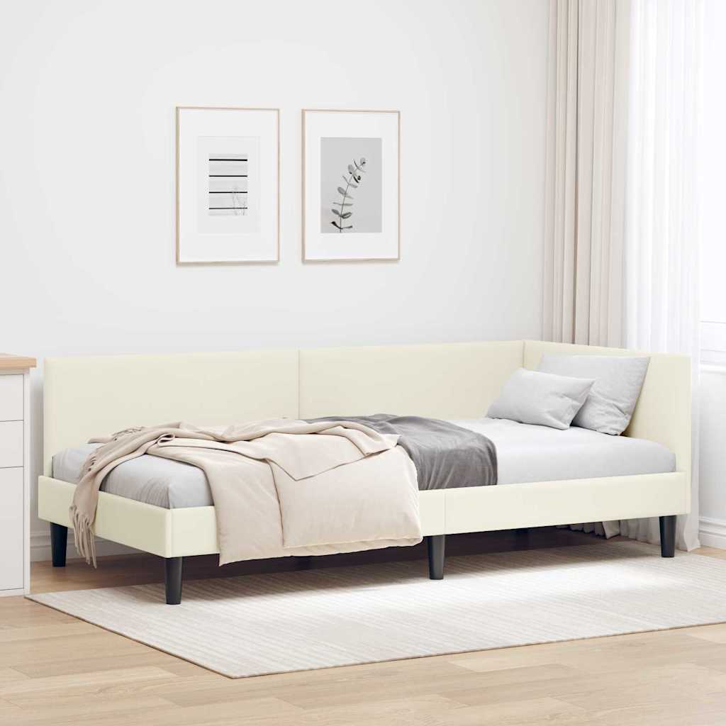 Hjørnesengramme med hovedgærde Creme 90 cm x 190 cm Fløjl