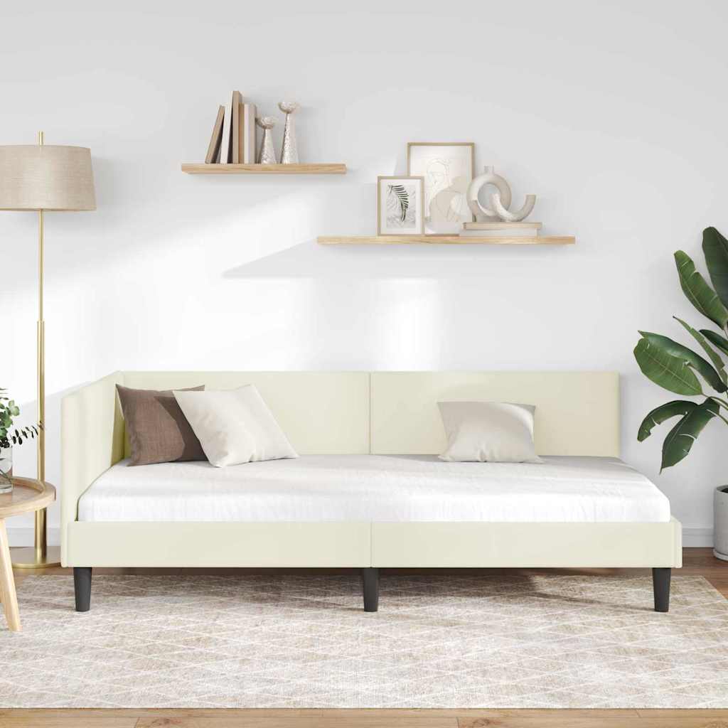 Hjørnesengramme med hovedgærde Creme 90 cm x 190 cm Fløjl