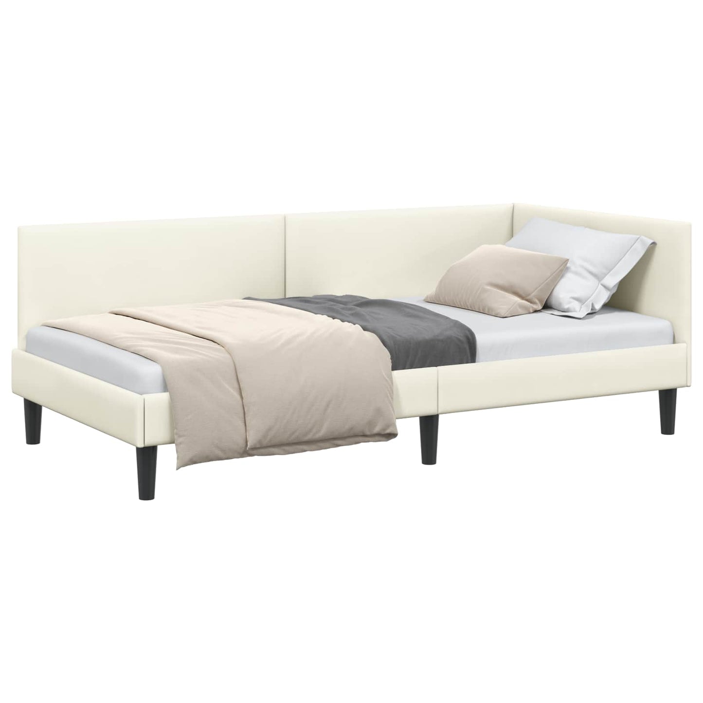 Hjørnesengramme med hovedgærde Creme 90 cm x 190 cm Fløjl