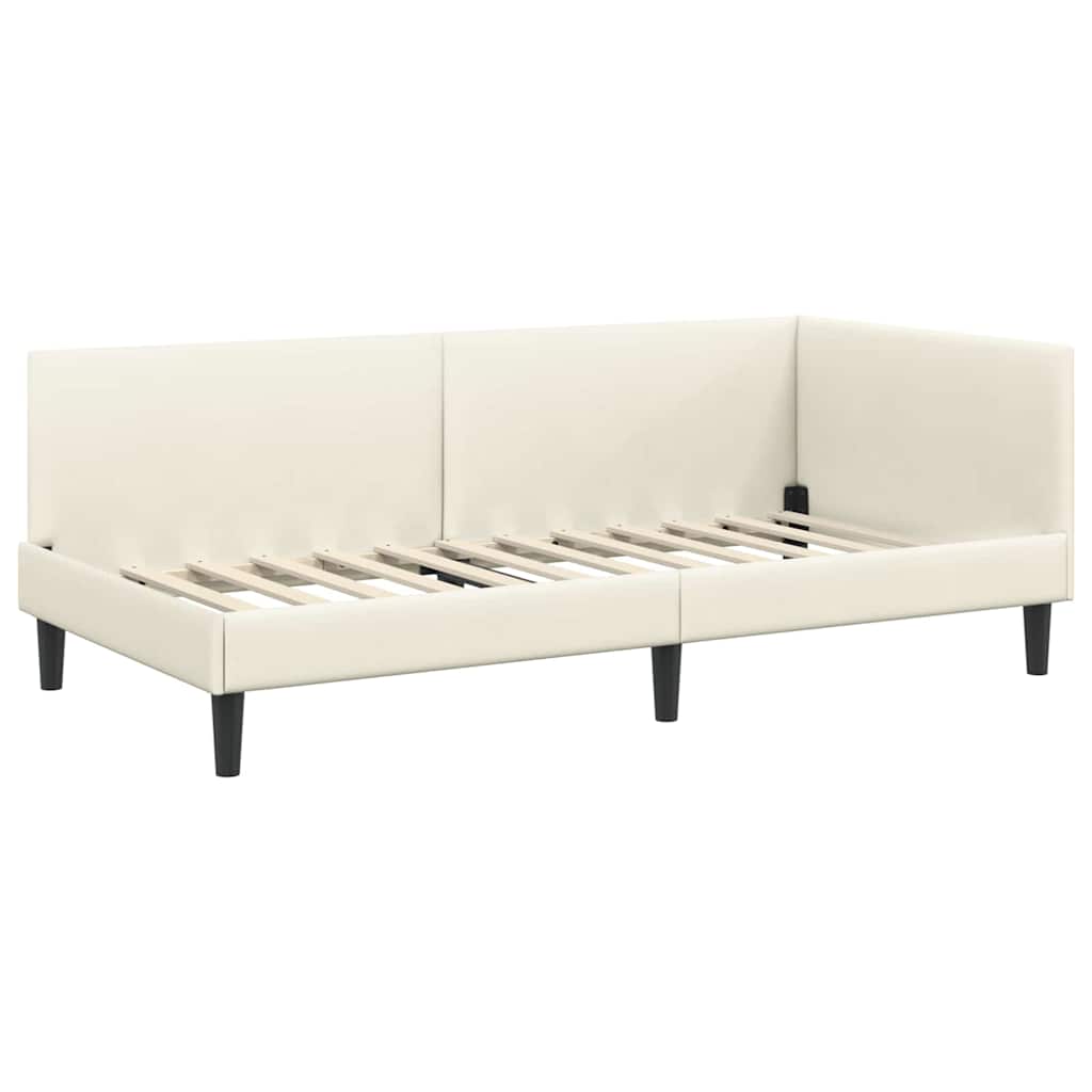 Hjørnesengramme med hovedgærde Creme 90 cm x 190 cm Fløjl