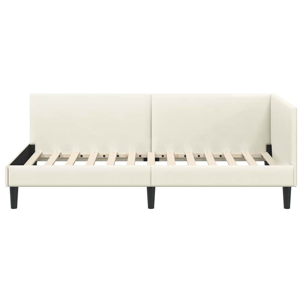 Hjørnesengramme med hovedgærde Creme 90 cm x 190 cm Fløjl