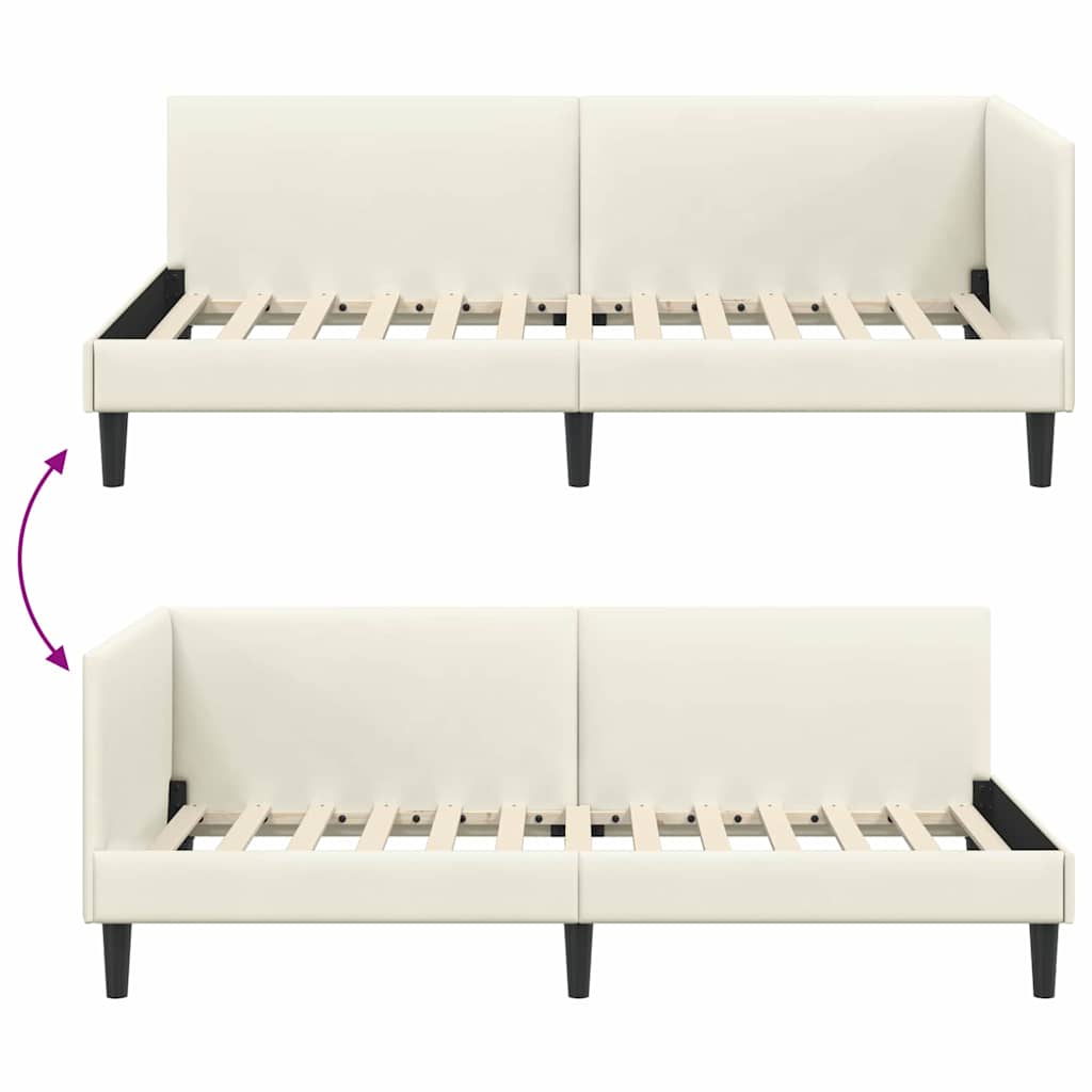 Hjørnesengramme med hovedgærde Creme 90 cm x 190 cm Fløjl
