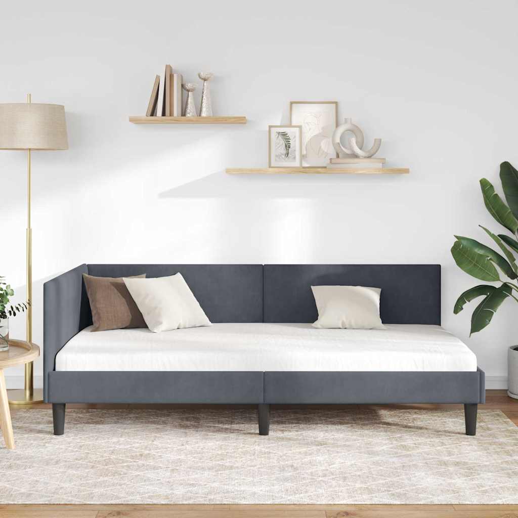 Hjørnesengramme med hovedgærde Mørkegrå 90 cm x 200 cm Fløjl