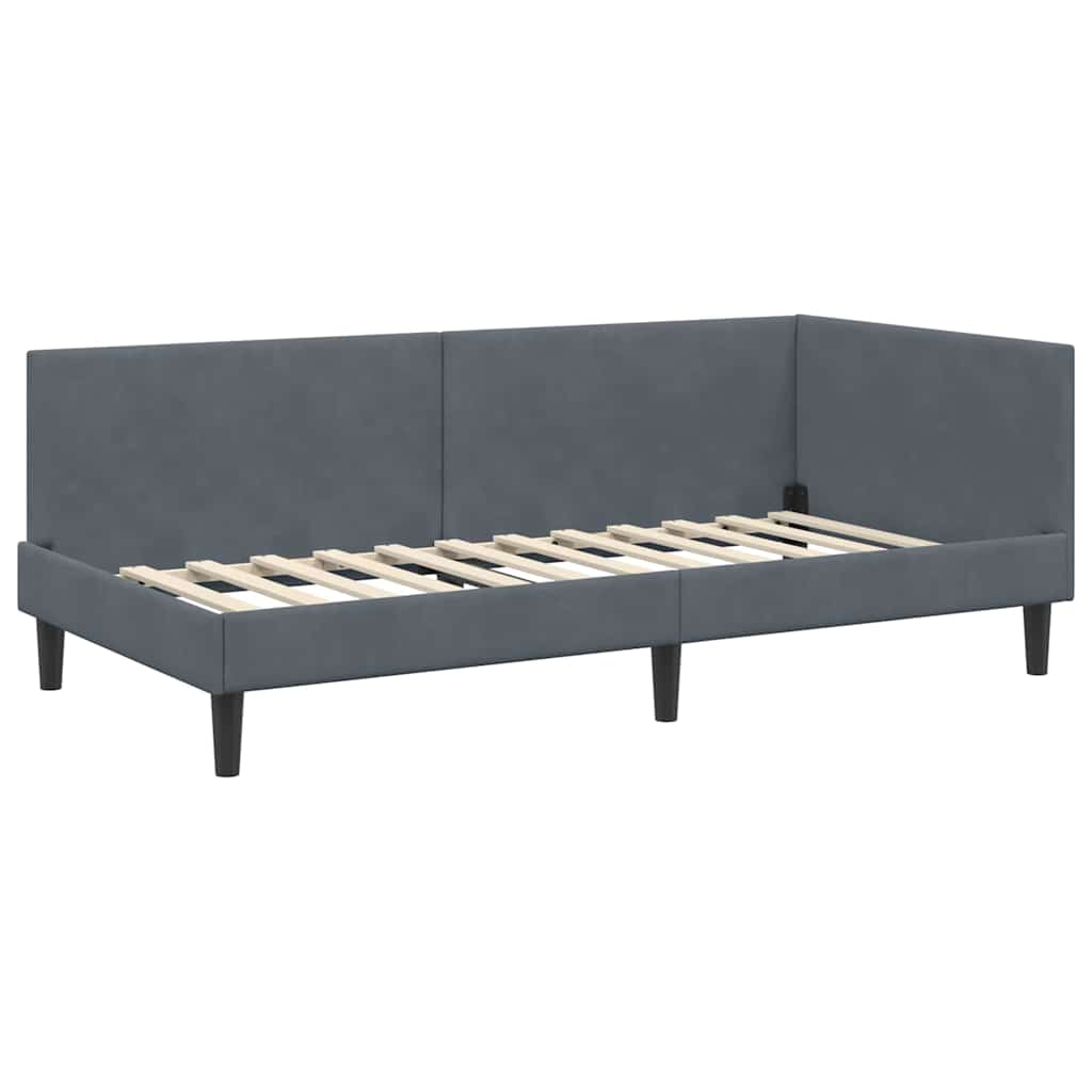 Hjørnesengramme med hovedgærde Mørkegrå 90 cm x 200 cm Fløjl