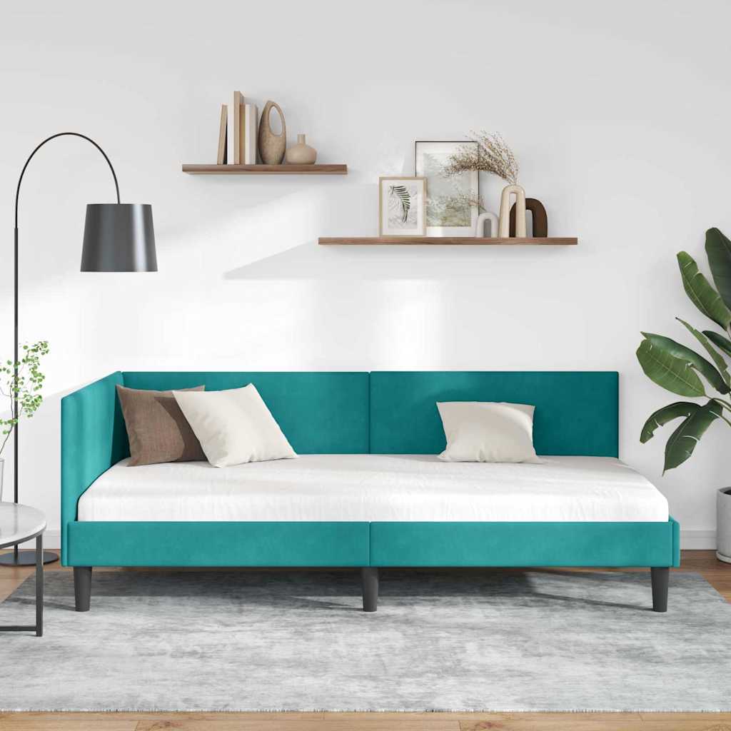 Hjørnesengramme med hovedgærde Turkis 90 cm x 200 cm Fløjl