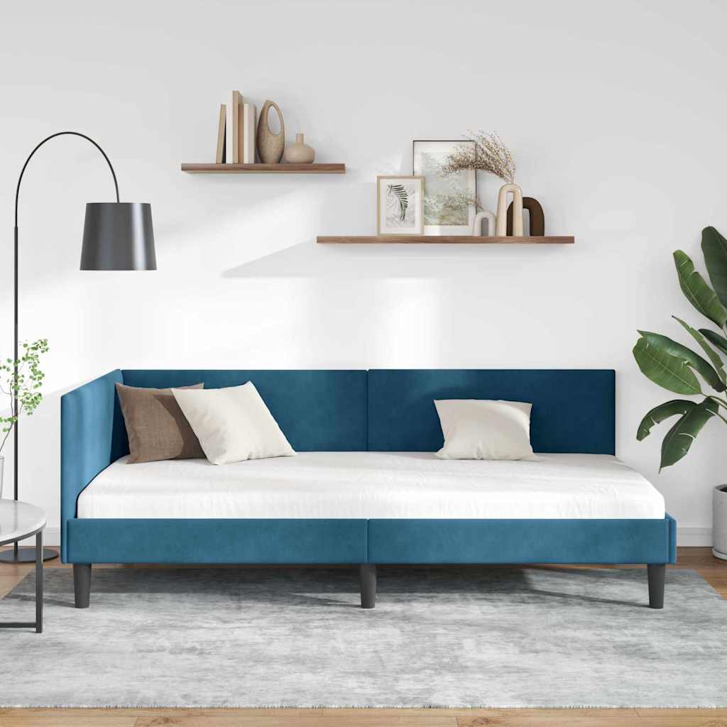 Hjørnesengramme med hovedgærde Blå 100 cm x 200 cm Fløjl