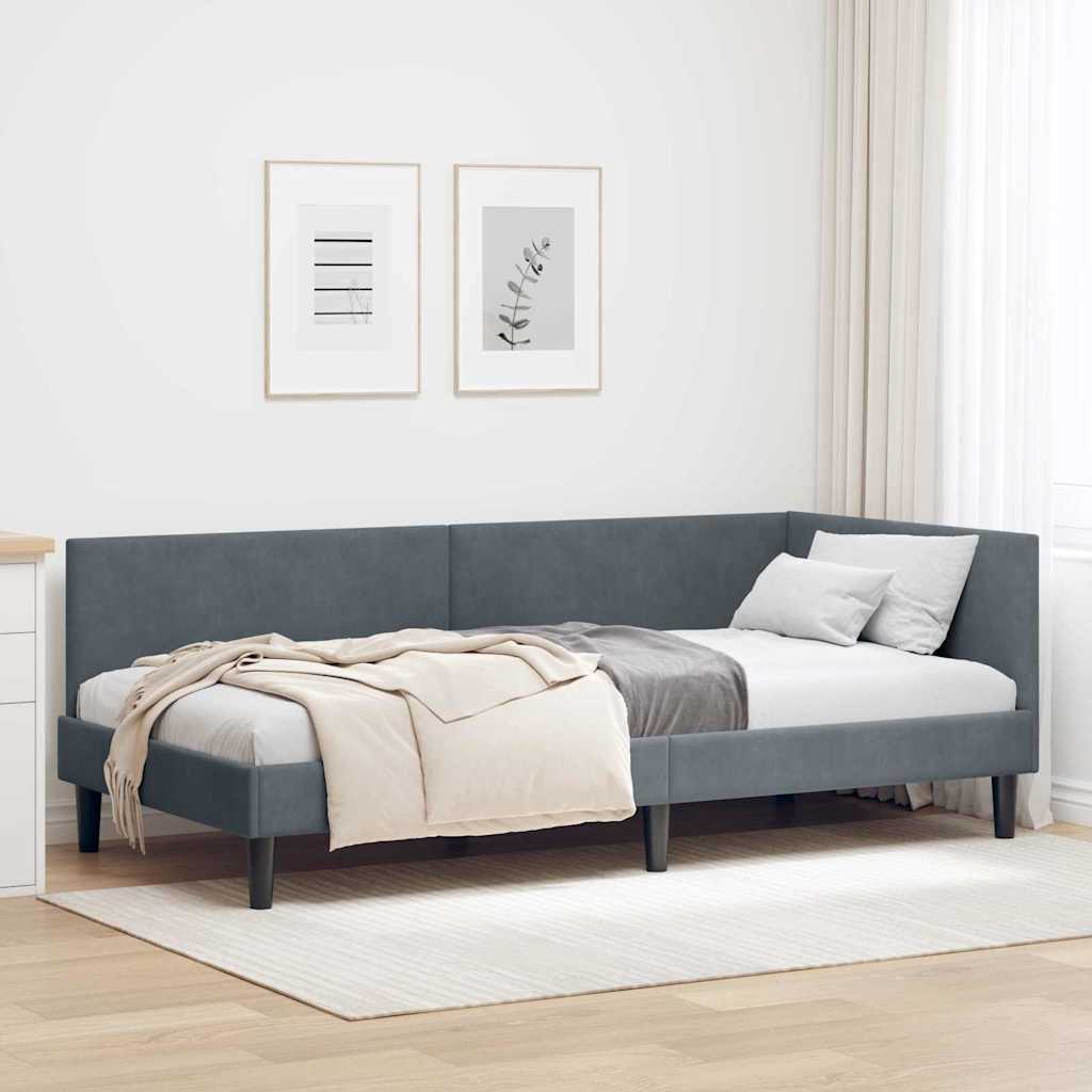 Hjørnesengramme med hovedgærde Mørkegrå 100 cm x 200 cm Fløjl