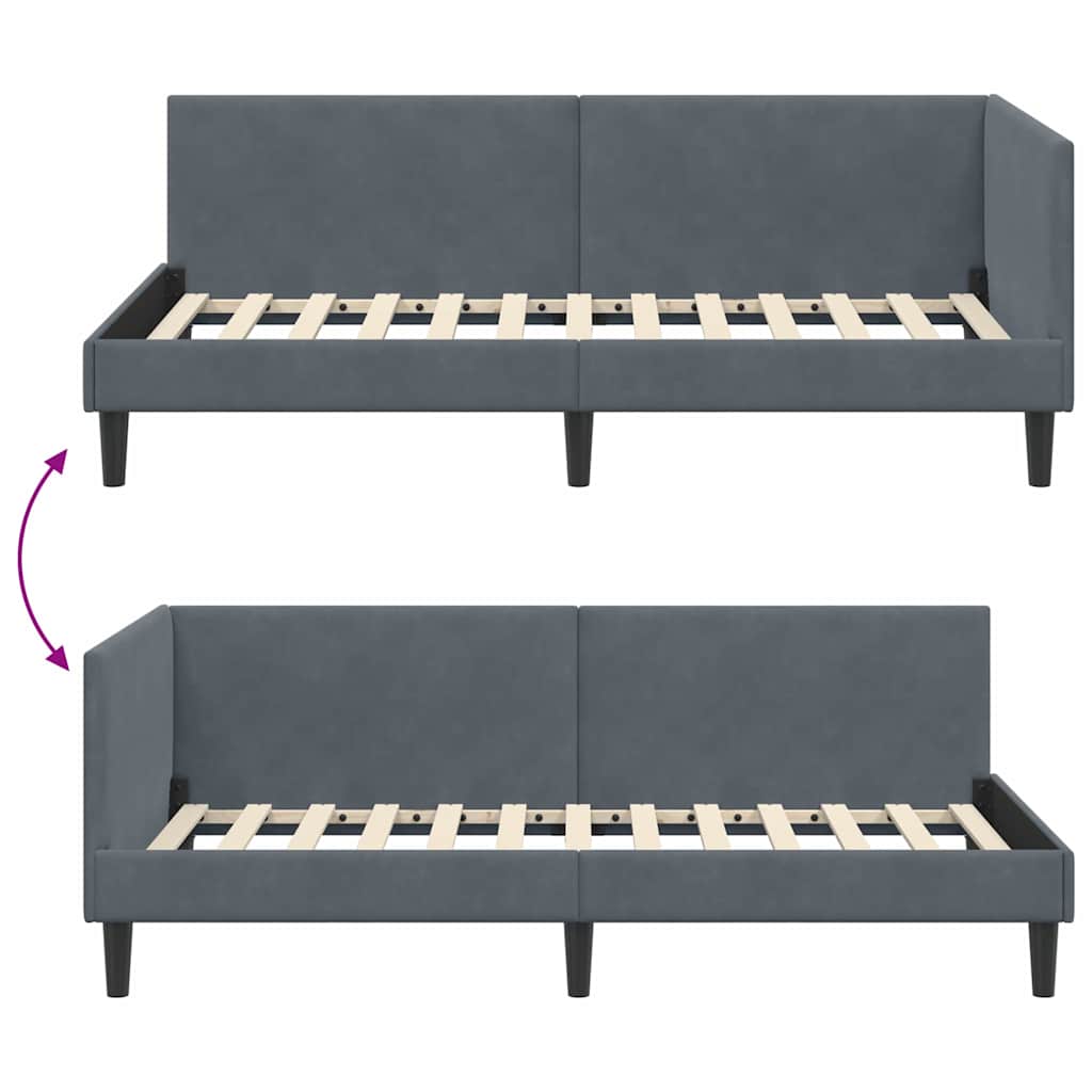 Hjørnesengramme med hovedgærde Mørkegrå 100 cm x 200 cm Fløjl