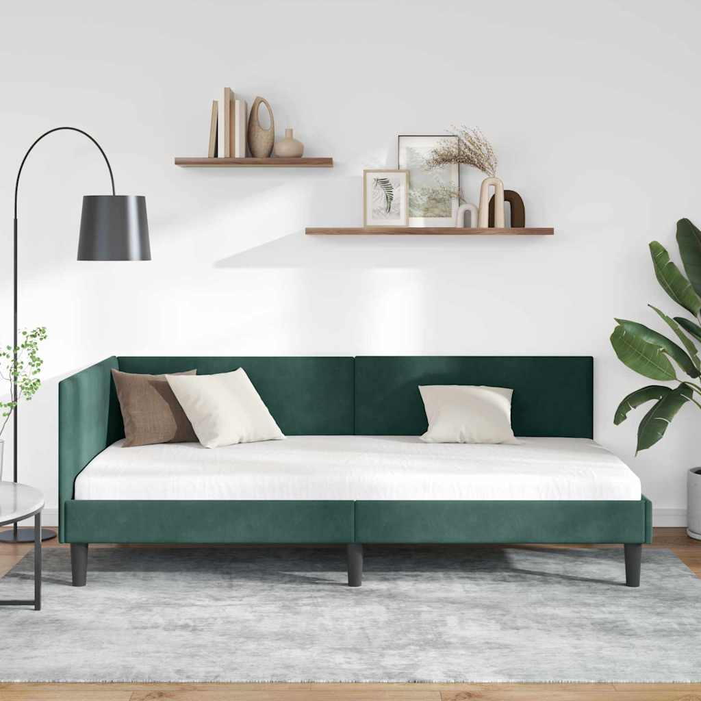 Hjørnesengramme med hovedgærde Mørkegrøn 100 cm x 200 cm Fløjl