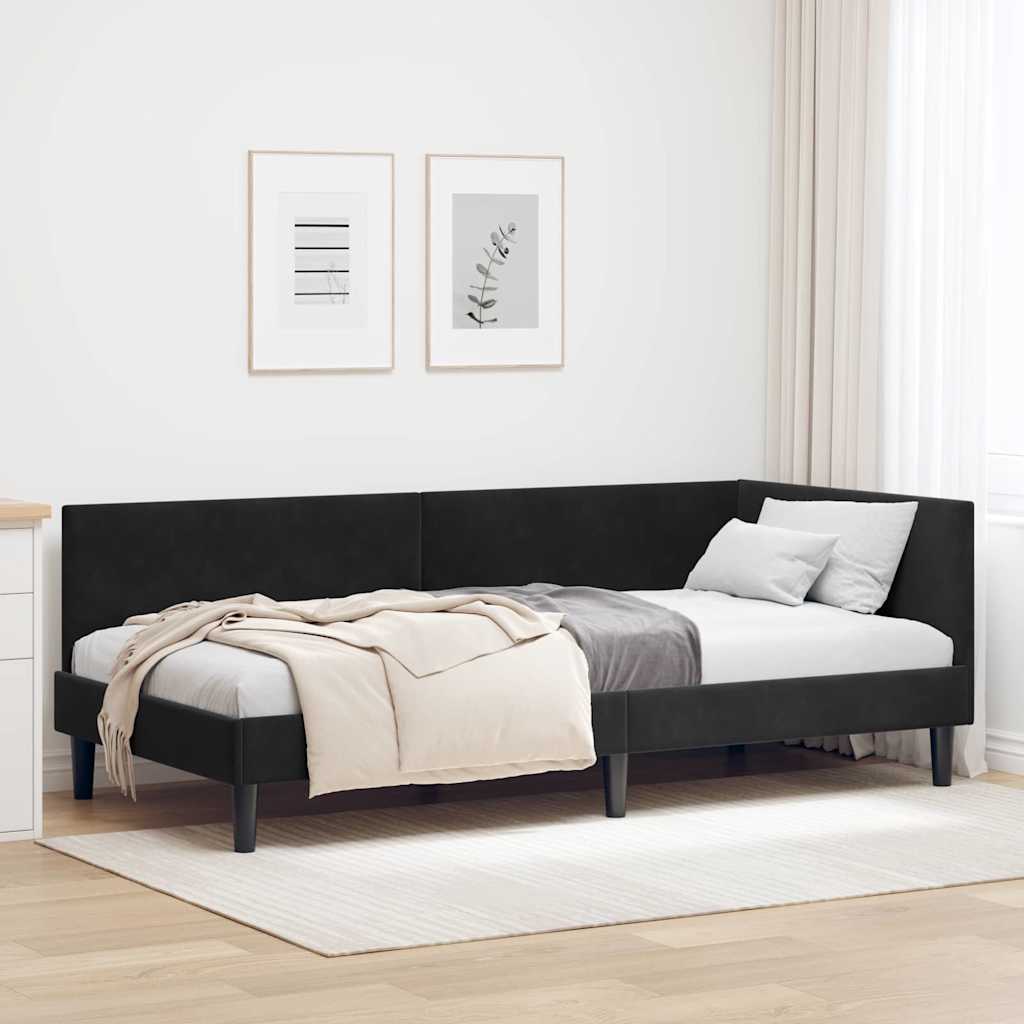 Hjørnesengramme med hovedgærde Sort 100 cm x 200 cm Fløjl