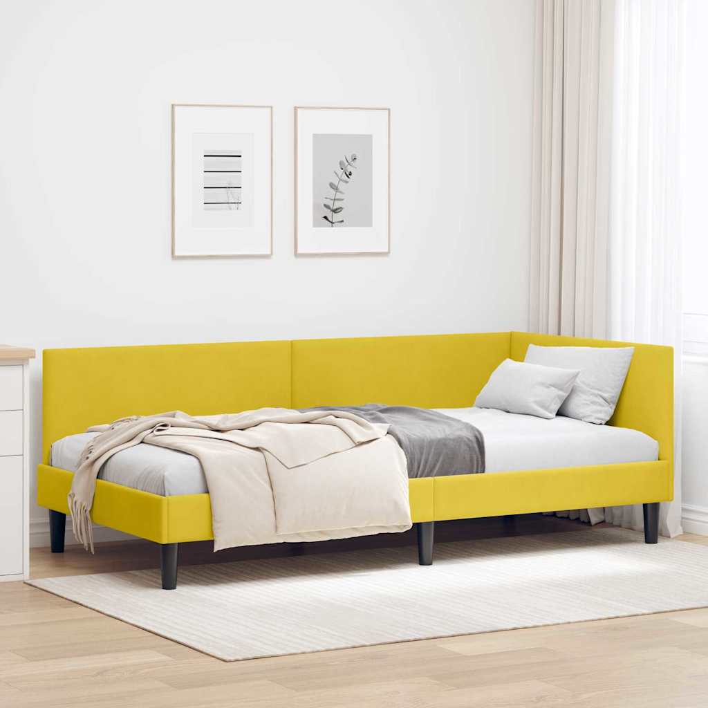 Hjørnesengramme med hovedgærde Gul 100 cm x 200 cm Fløjl