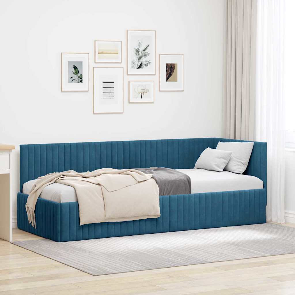 Hjørnesengramme med hovedgærde Blå 80 cm x 200 cm Fløjl