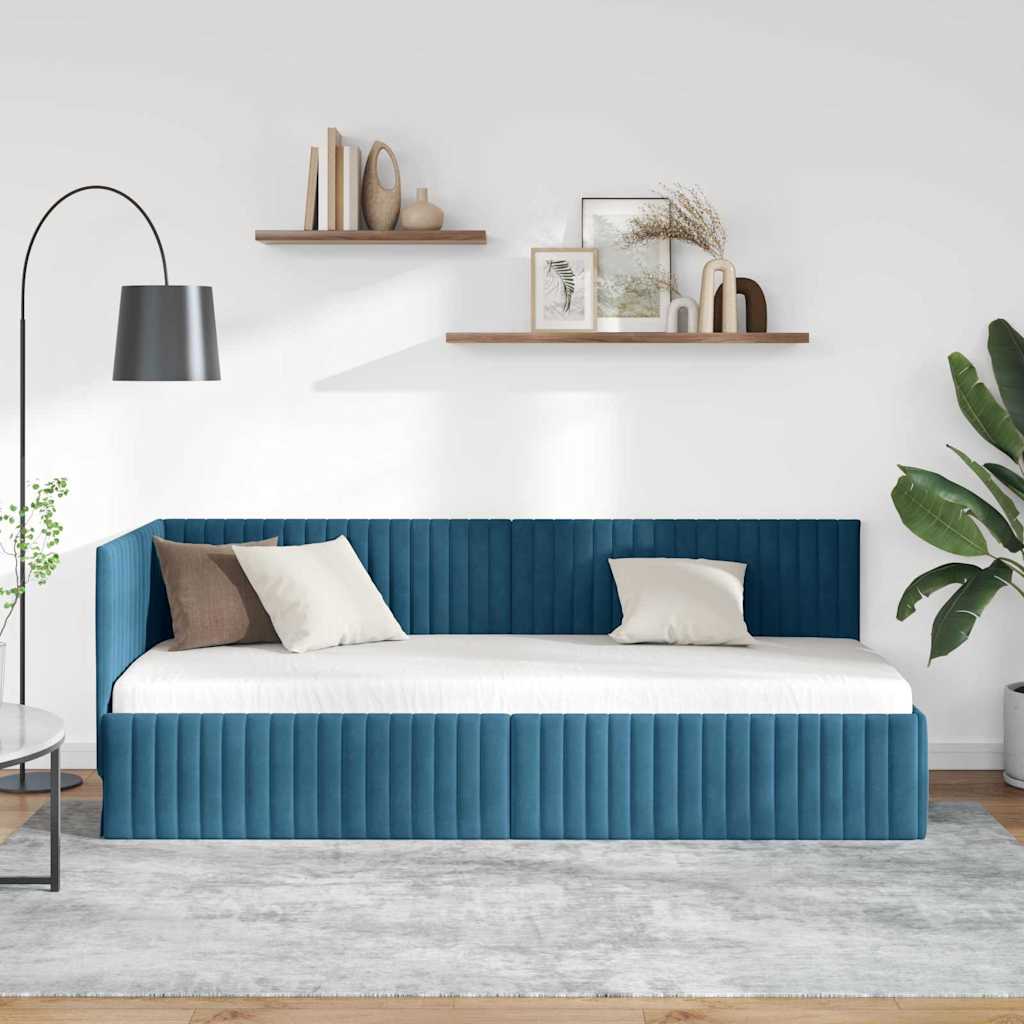 Hjørnesengramme med hovedgærde Blå 80 cm x 200 cm Fløjl