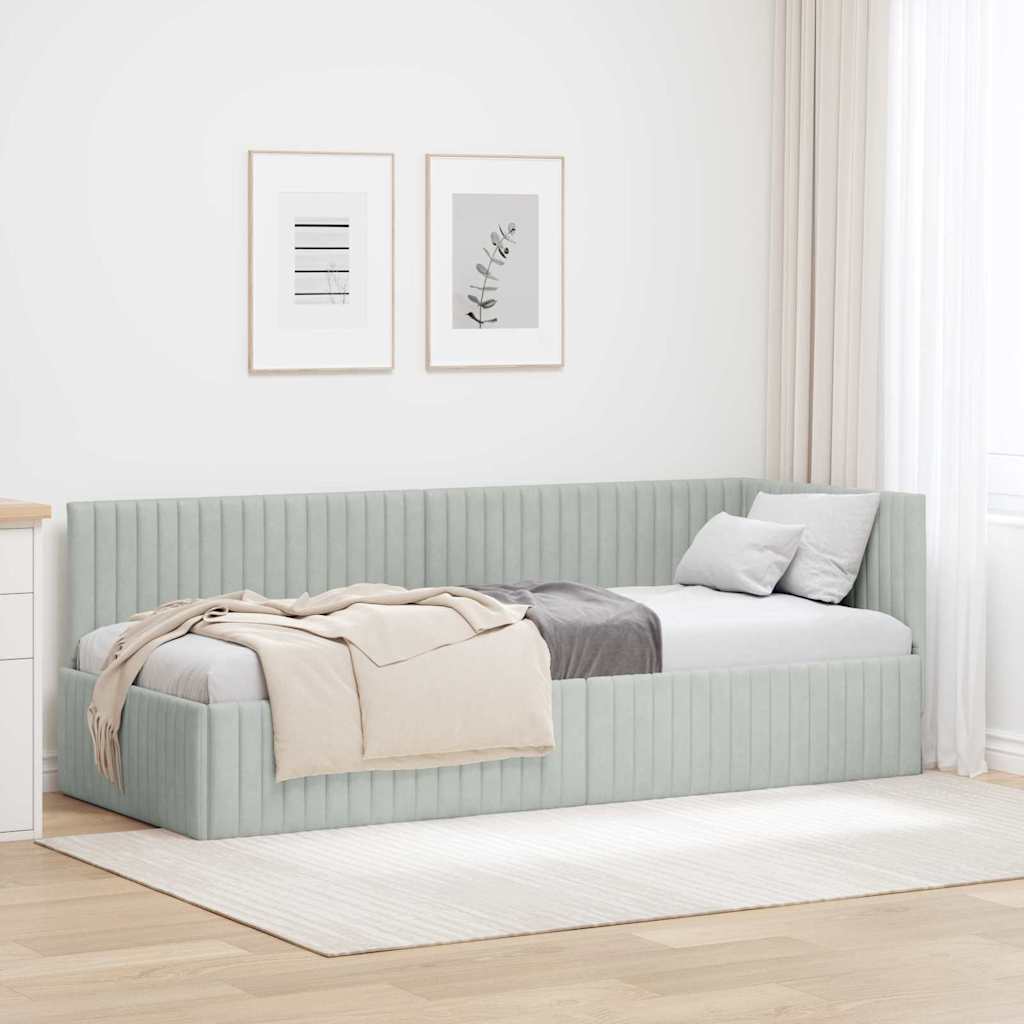Hjørnesengramme med hovedgærde Lysegrå 80 cm x 200 cm Fløjl