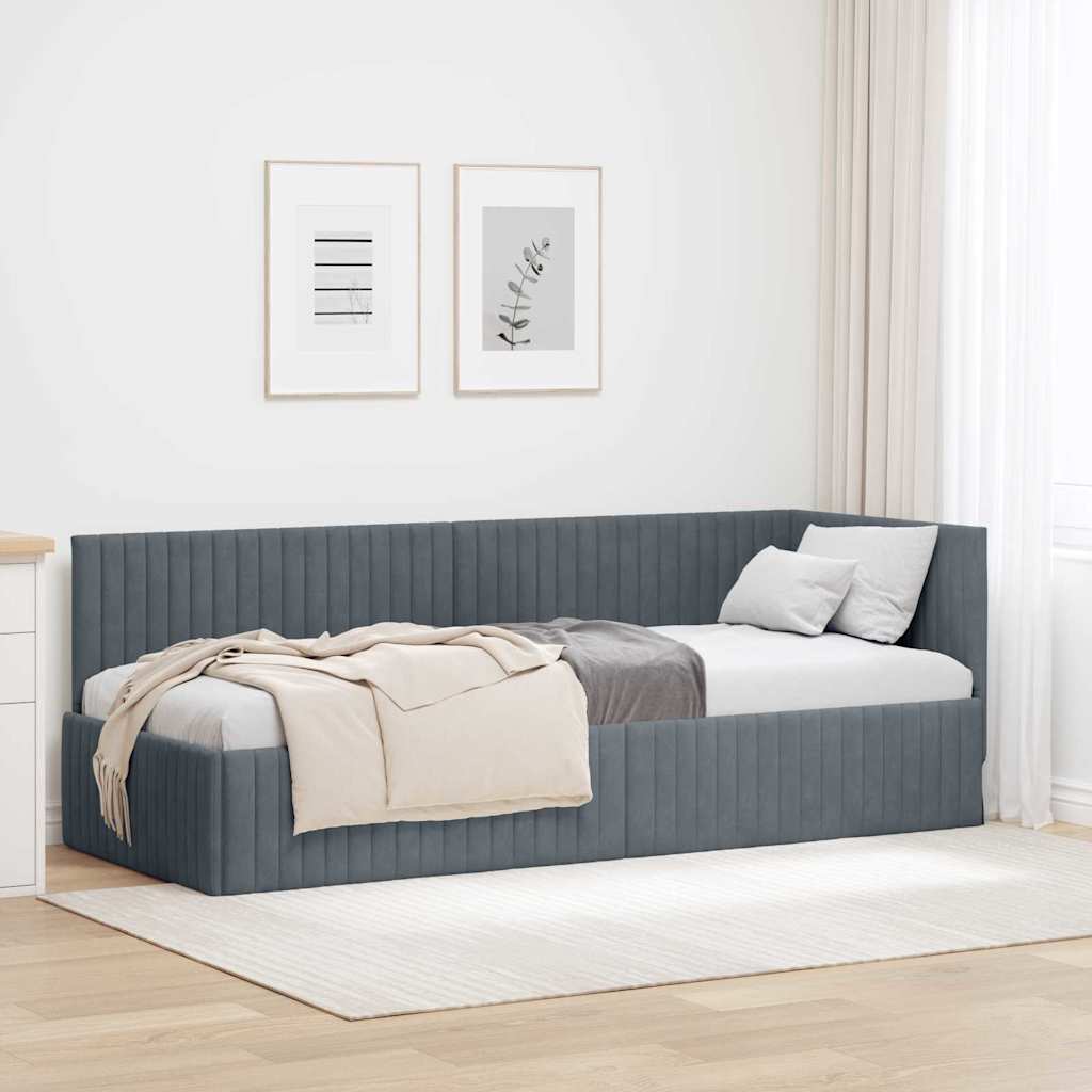Hjørnesengramme med hovedgærde Mørkegrå 80 cm x 200 cm Fløjl
