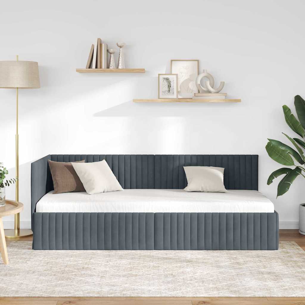 Hjørnesengramme med hovedgærde Mørkegrå 80 cm x 200 cm Fløjl