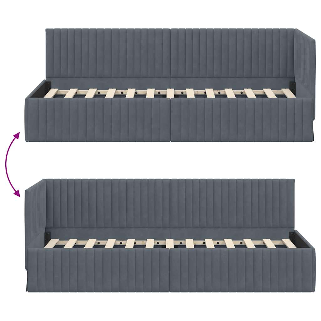 Hjørnesengramme med hovedgærde Mørkegrå 80 cm x 200 cm Fløjl