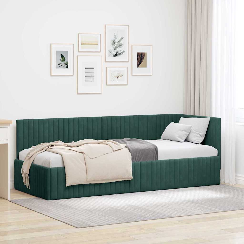 Hjørnesengramme med hovedgærde Mørkegrøn 80 cm x 200 cm Fløjl